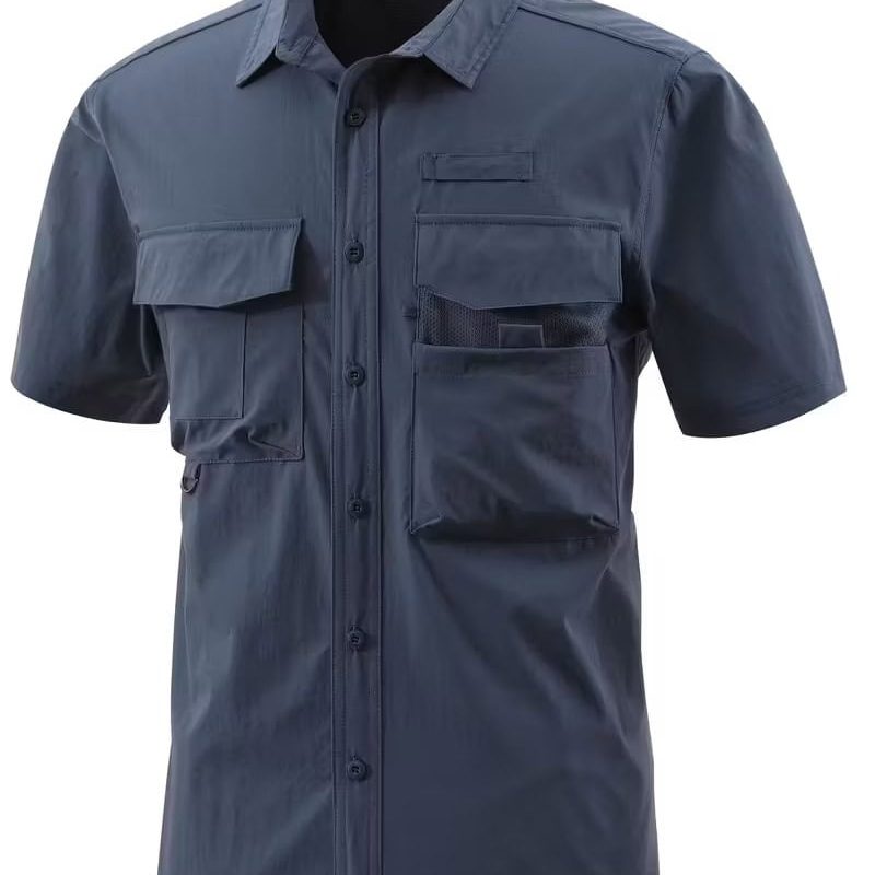 SHS04 Outdoor Quick-Dry Short-Sleeve Utility Shirt – Breathable Button-Up Lapel Shirt with Chest Pockets and Back Vent