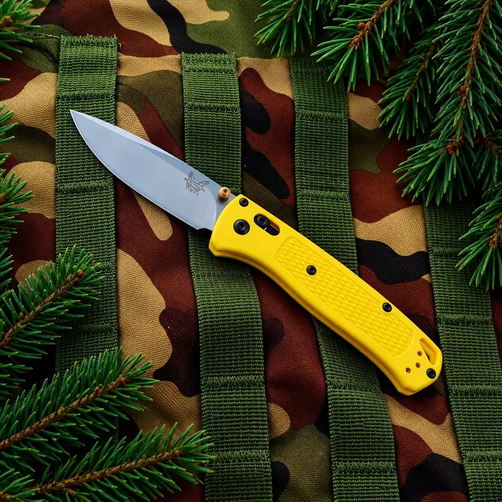 K56 Premium Portable Folding Pocket Knife with yellow nylon fiber handle and sharp blade.