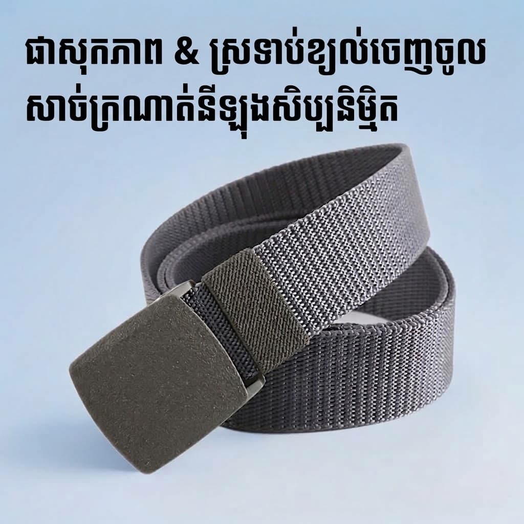 B09 ខ្សែក្រវាត់បែប Tactical សាមញ្ញ ប្រភេទខ្សែនីឡុង មានក្បាលខ្សែក្រវាត់រាងបន្ទះ