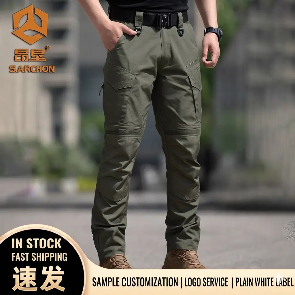 IX15 Tactical Outdoor Cargo Pants - Water-Repellent Grid Fabric Utility Trousers - Image 4