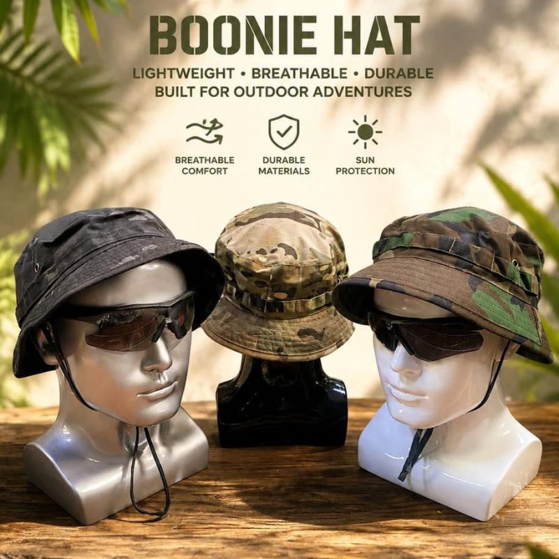 H02 Tactical Camouflage Short-Brim Bucket Hat with Adjustable Chin Cord