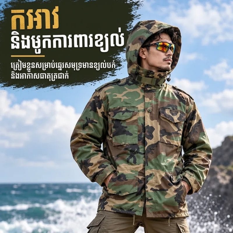 អាវជាក់បុរស M65 Camouflage Field Jacket JK10 សម្រាប់ក្រៅផ្ទះ និងការពារខ្យល់.