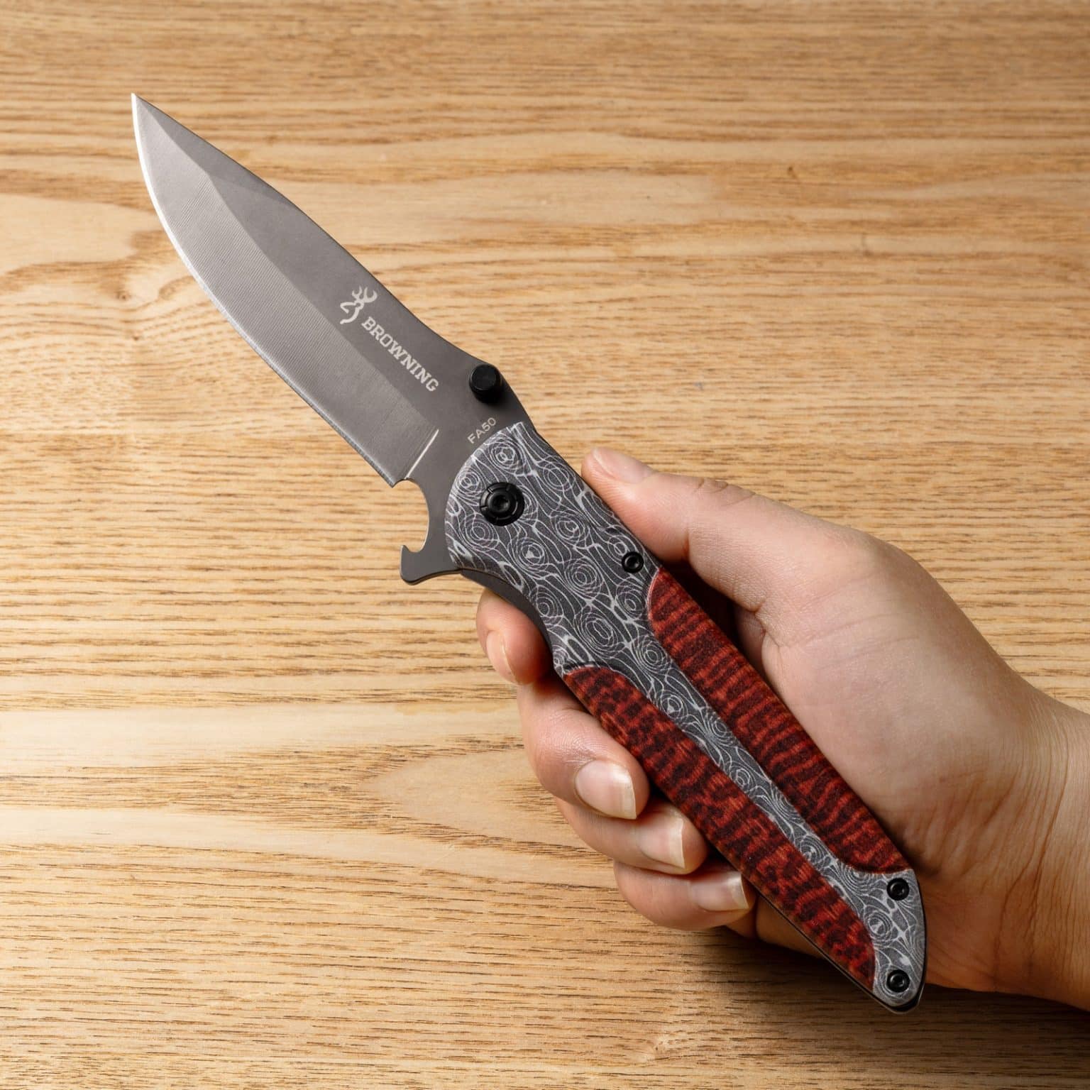 K22 Premium 19cm Tactical Folding Knife – Stainless Steel EDC Survival Tool with Patterned Fiber Handle & Bottle Opener