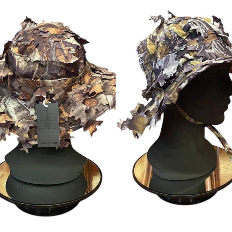 H07 3D Leafy Camouflage Wide Brim Boonie Hat with Chin Strap for Outdoor Hunting, Fishing & Camping