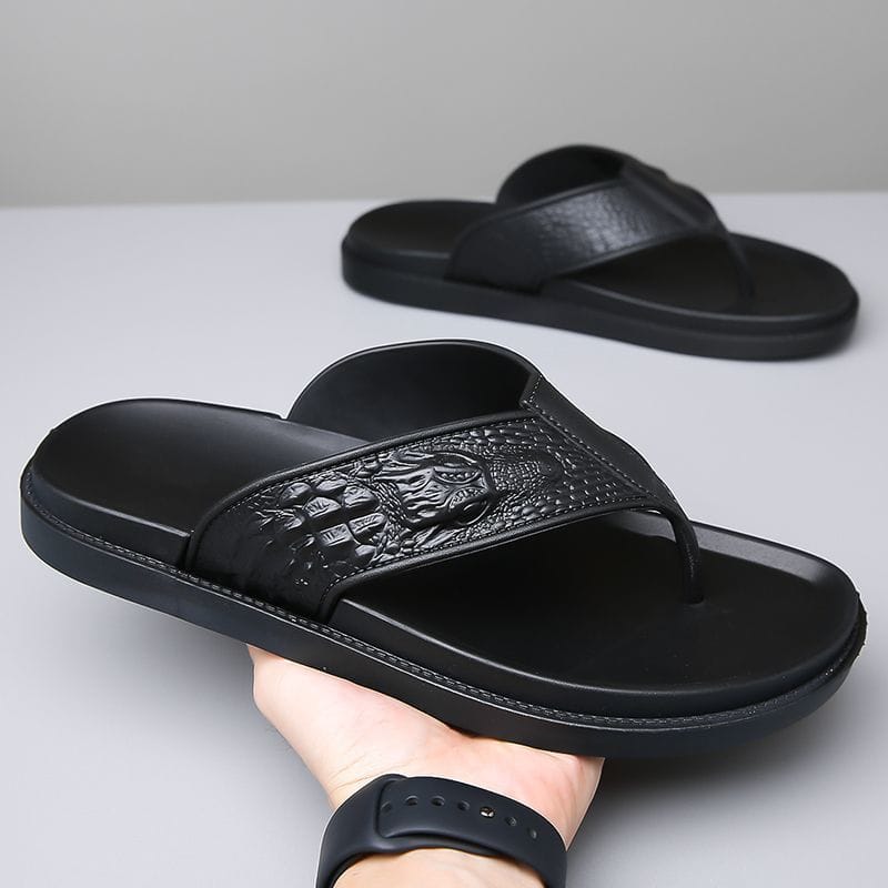 SD02 Men's Thick-Sole Non-Slip Beach Flip-Flops with Embossed Comfort Strap