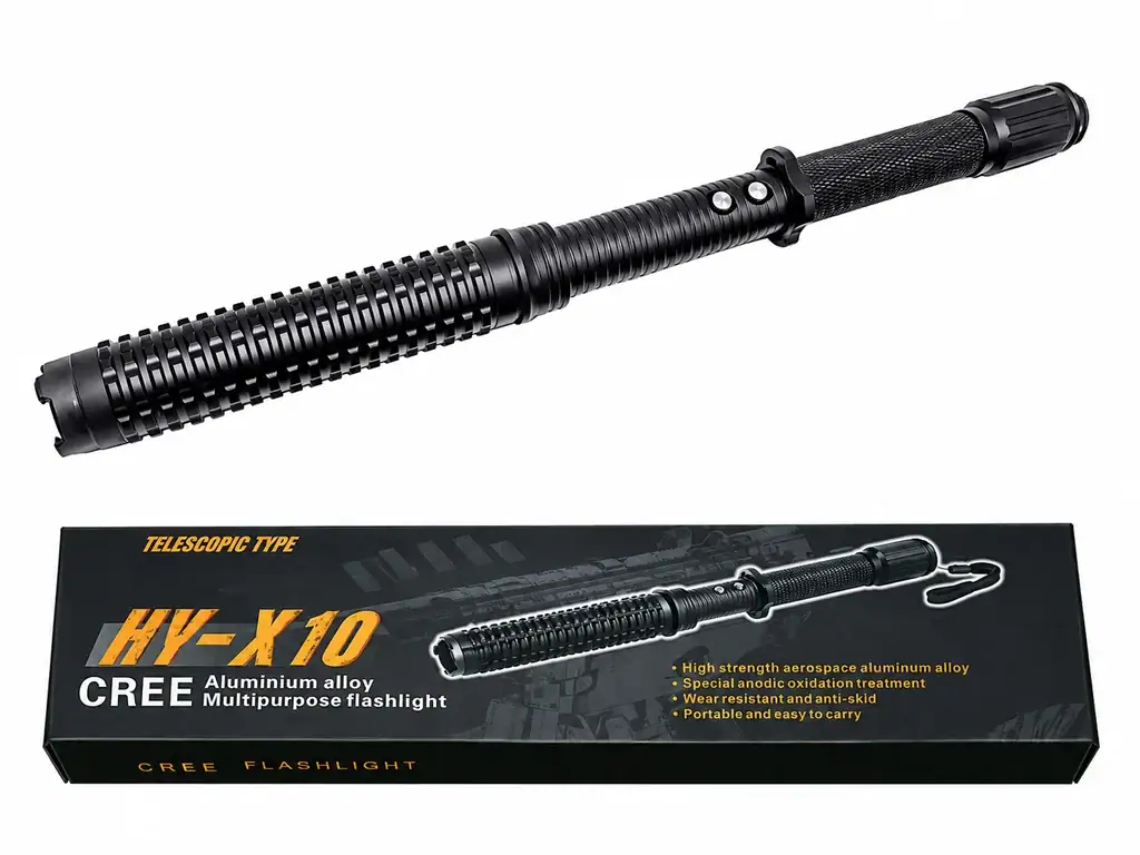 SB01 HY-X10 Telescopic Multi-Function Safety Baton with LED Flashlight