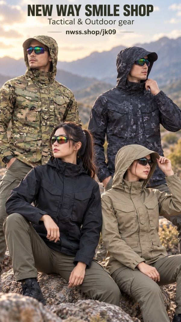JK09 Paving Eagle Consul tactical trench coat in camouflage outdoor field jacket style.