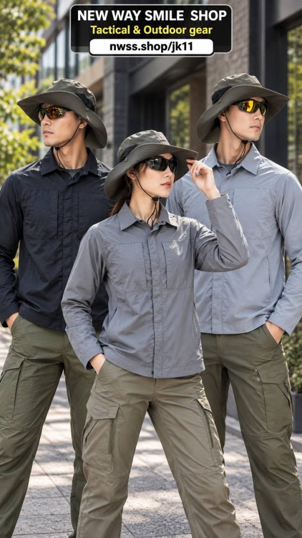 JK11 men's lightweight spring-summer shirt jacket in gray, casual outdoor style, suitable for tactical use.