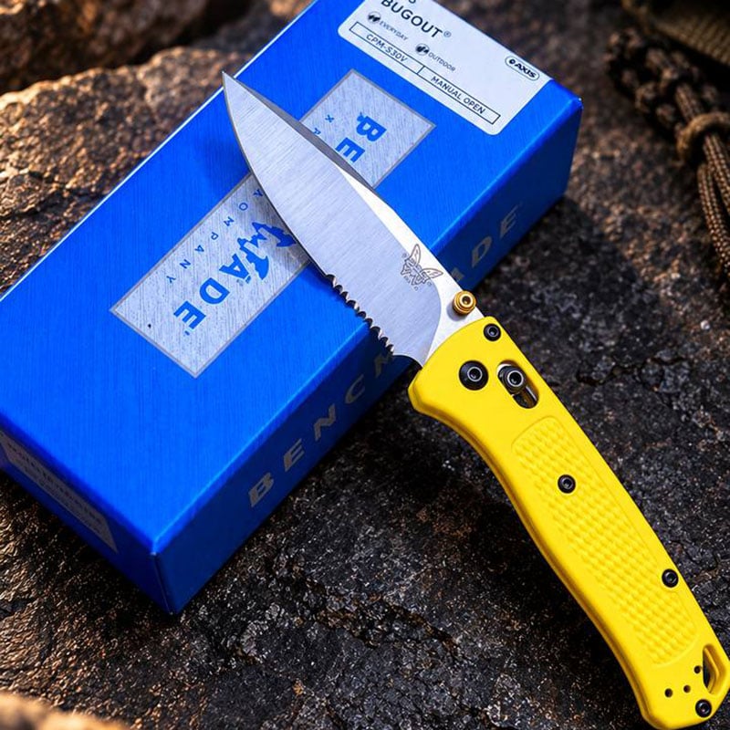K55 Compact Folding Utility Knife with Textured Yellow Handle for outdoor and tactical use.
