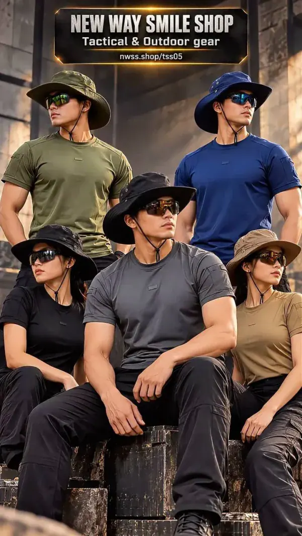 Men's tactical short-sleeved quick-drying TSS05 Archon shirt in green, blue, black, and khaki colors.