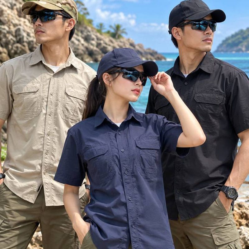 SHS10 Quick-Drying Tactical Short-Sleeved Shirt – Summer Breathable Military Fan Casual Special Service Work Shirt for Men