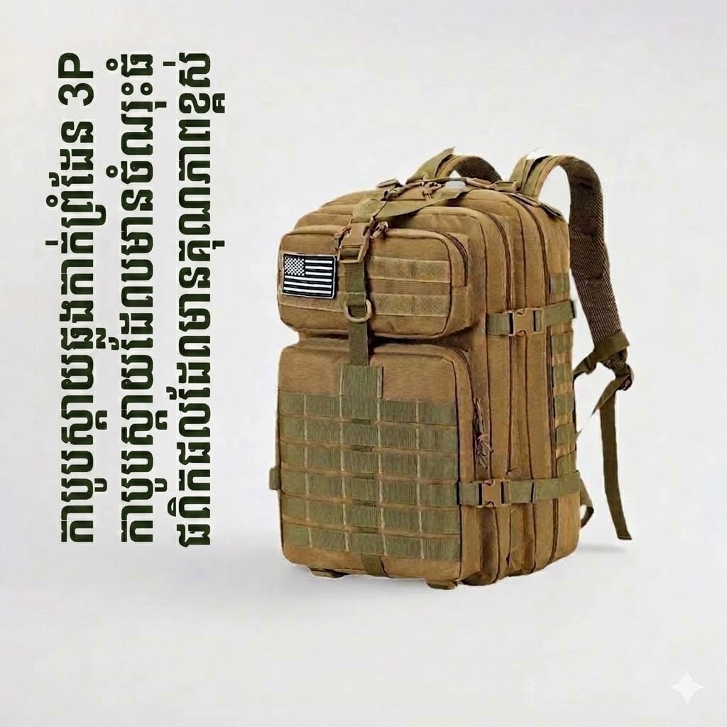 BP04 កាបូបស្ពាយ Tactical Assault 3P ចំណុះធំ សម្រាប់បោះជំរំ ដើរភ្នំ និងការប្រើប្រាស់ក្រៅផ្ទះប្រចាំថ្ងៃ