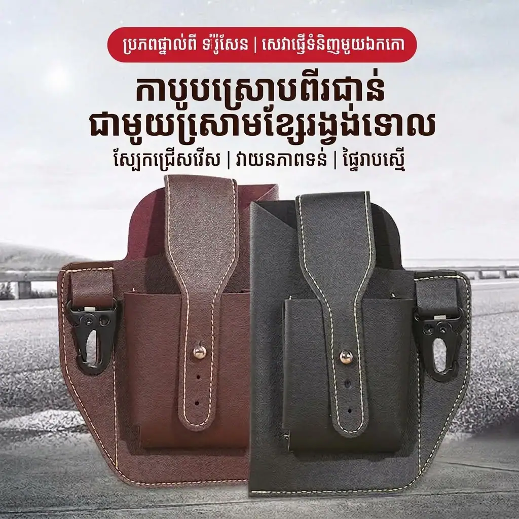 កាបូបស្មារបស់ស្ទីល PU Leather សម្រាប់ទូរស័ព្ទមានរចនាប័ទ្មសាមញ្ញ និងមានសមត្ថភាពផ្ទុកទូរស័ព្ទ។.