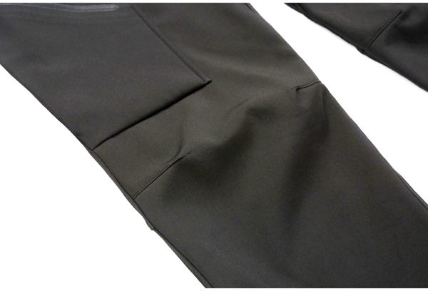 Unisex fleece-lined softshell tactical pants with built-in belt in black for outdoor and daily wear.