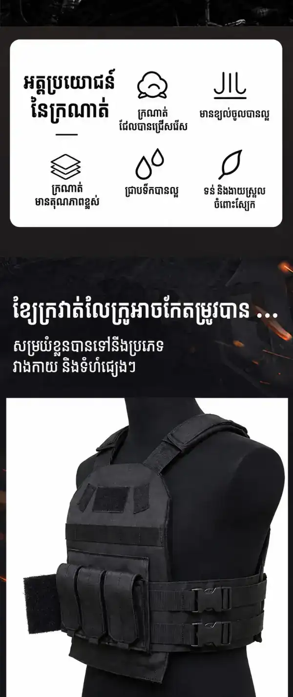អាវកាក់តាក់ទិចម៉ូឌុល មានហោប៉ៅប្រើប្រាស់ខាងមុខ និងផ្នែកចំហៀងអាចកែតម្រូវបាន។.