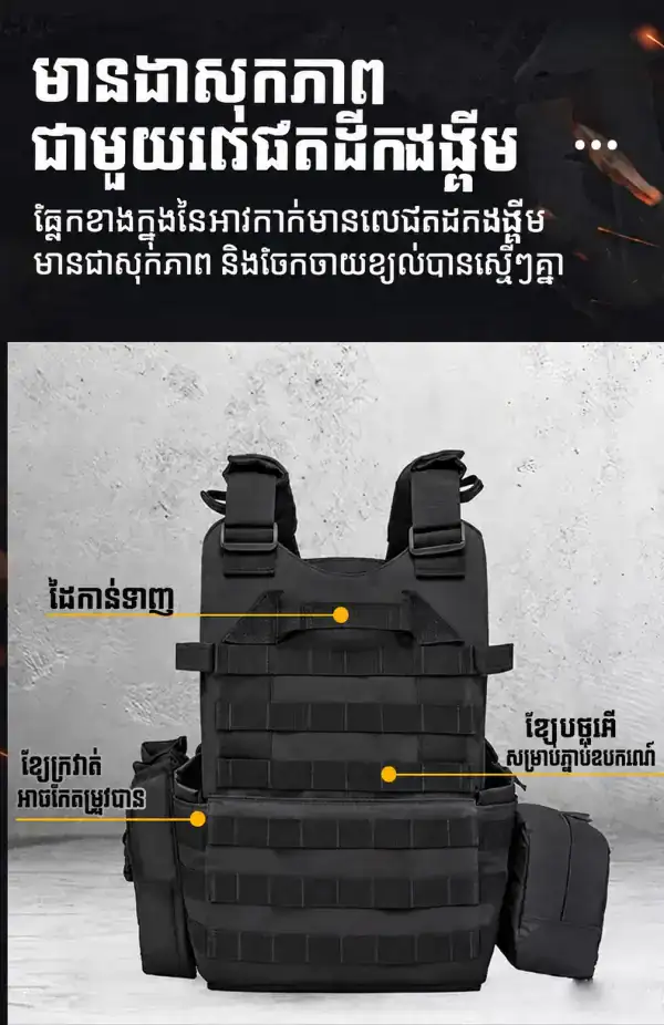 អាវកាក់តាក់ទិចម៉ូឌុល មានហោប៉ៅប្រើប្រាស់ខាងមុខ និងផ្នែកចំហៀងអាចកែតម្រូវបាន។.