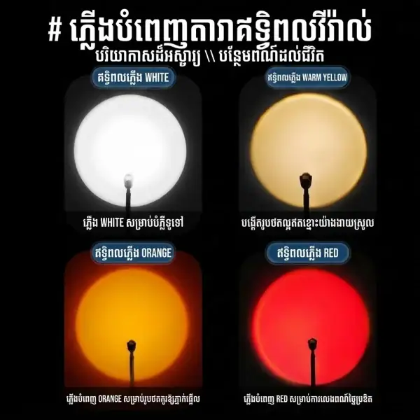 អំពូលភ្លើងហ្វីលសម្រាប់ថតរូបពហុពណ៌ មានមុខងារ Zoom Flashlight និងបង្ហាញពណ៌ផ្សេងៗ.