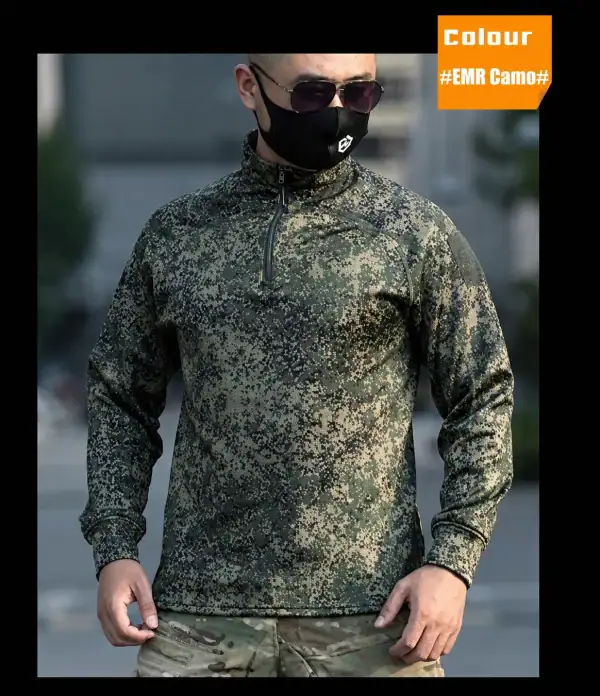 អាវដៃវែង Tactical SARCHON Camouflage មានស្រទាប់ fleece ខាងក្នុង សម្រាប់ហាត់ប្រាណ និងប្រើក្រៅផ្ទះ.