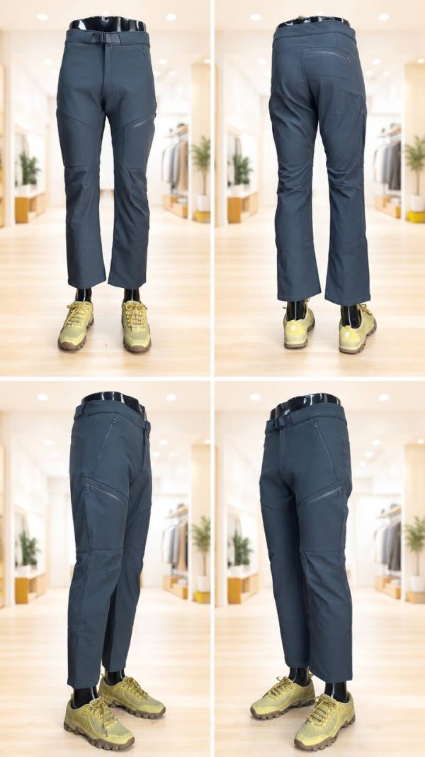 Unisex fleece-lined softshell tactical pants with built-in belt in dark navy for outdoor and daily wear.