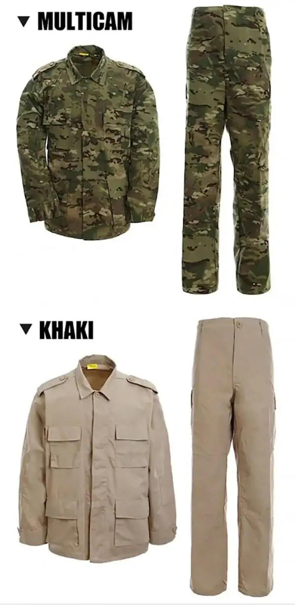 ឈុតឯកសណ្ឋាន BDU Tactical FS01 ពណ៌ khaki សម្រាប់ហ្វឹកហាត់ និងប្រើក្រៅផ្ទះ.