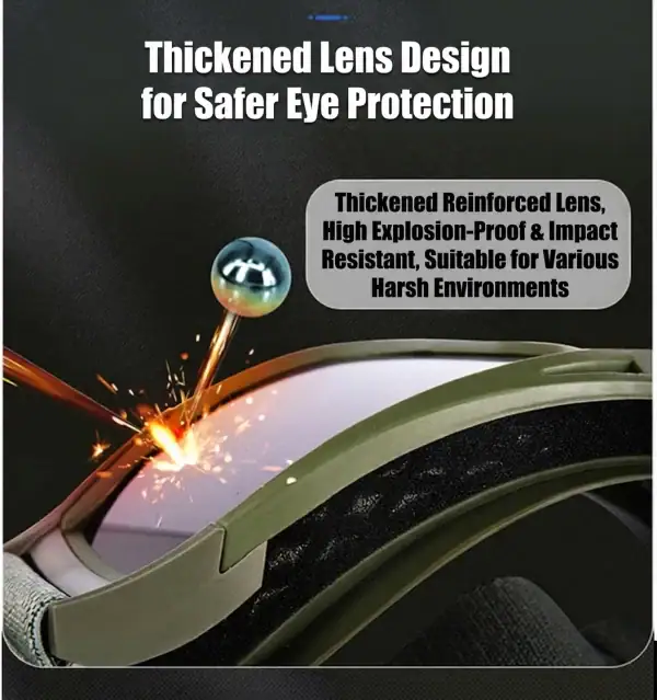 Tactical protective goggles with thickened lens design for outdoor wind and sand protection.