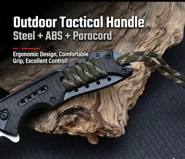 K57 Premium SEAL Tactical Folding Knife with paracord wrapped handle and steel blade for outdoor use.