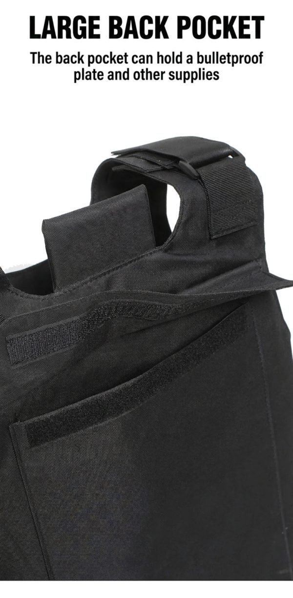 Tactical training vest in black with quick release feature for outdoor use.