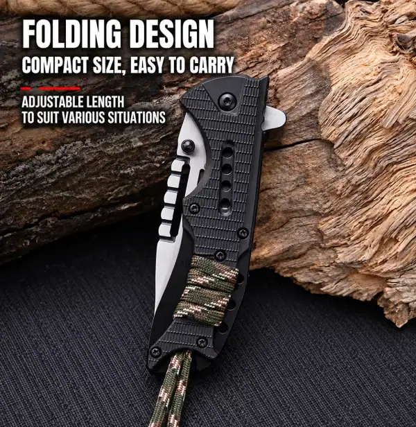 K57 Premium SEAL Tactical Folding Knife with paracord handle, folding design, compact and easy to carry.