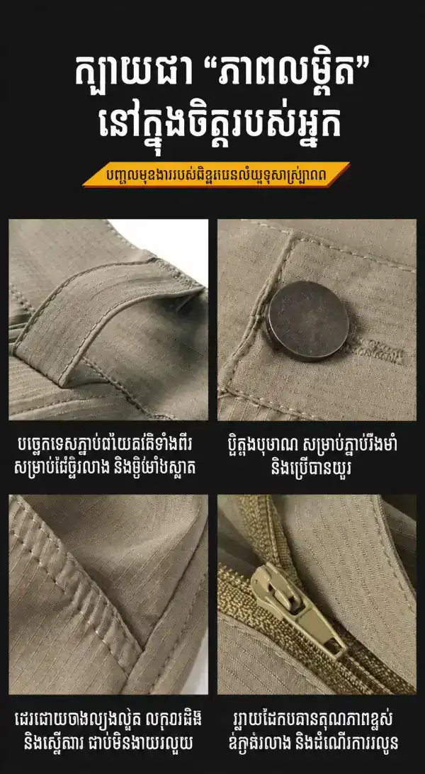ខោ Tactical Cargo IX06 ស្រាល ស្ងួតលឿន និងមានខ្យល់ចេញចូល មានលក្ខណៈសម្បត្តិប្រើប្រាស់ប្រចាំថ្ងៃ និងក្រៅផ្ទះ.