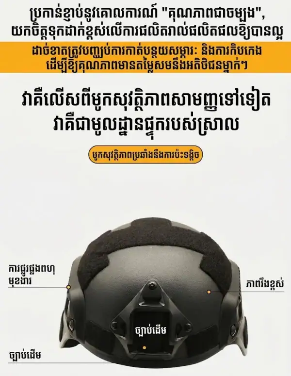 មួកការពារក្បាលបែប Tactical មានរនាំង Rail សម្រាប់កីឡាក្រៅផ្ទះ និងការពារក្បាលនៅទីលាន CS.