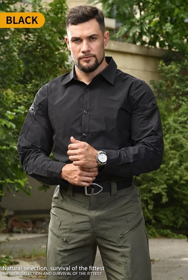 SHL15 Tactical Quick-Dry Long Sleeve Outdoor Shirt in black, designed for outdoor and tactical use.