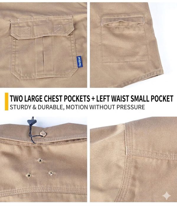 SHL26 Men's Long Sleeve Tactical Shirt with chest and waist pockets in beige color.
