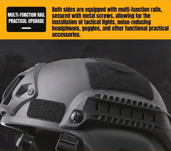 HT01 tactical rail helmet with multi-function rails for outdoor sports and head protection.
