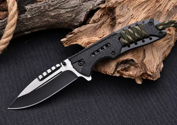 កាំបិតបង្វិល Tactical K57 Premium SEAL ដៃក្រណាត់ Paracord ពណ៌ខ្មៅ.