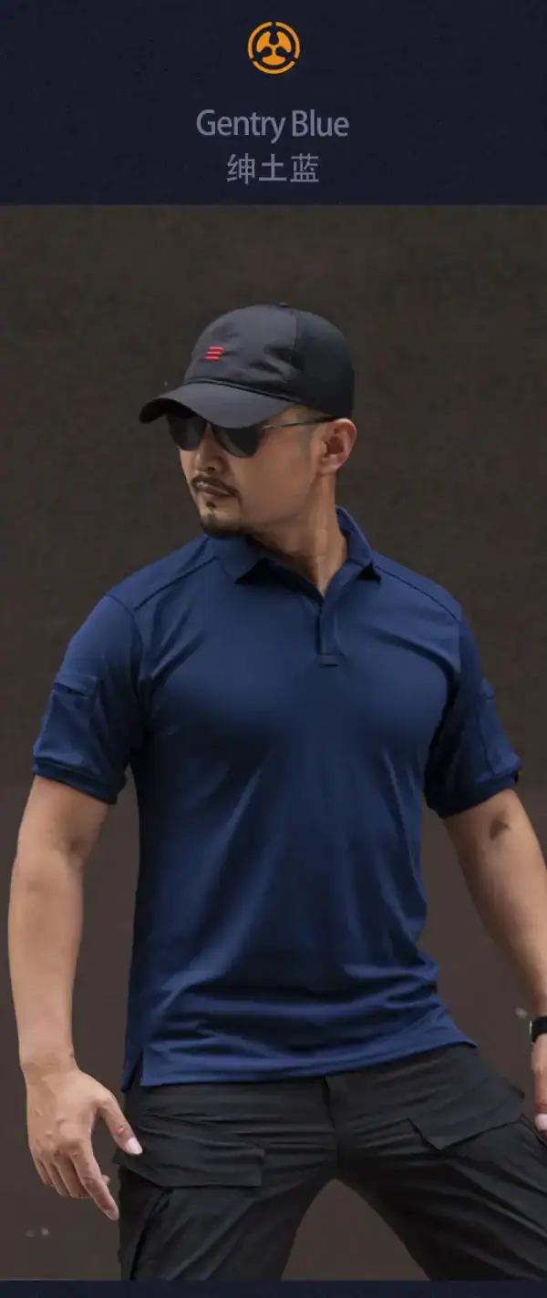 TSS06 Wholesale Instructor Tactical Summer Outdoor T-Shirt in navy blue, quick-drying men's polo style.