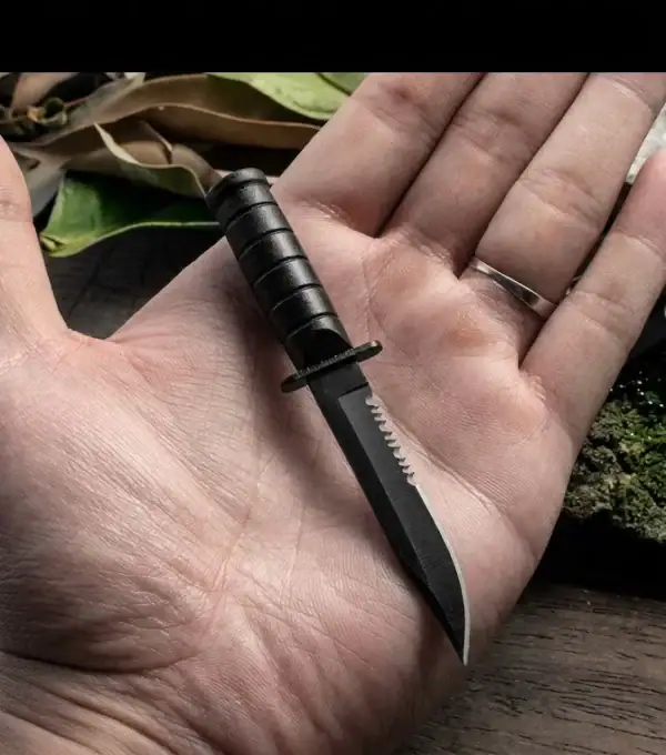 K48 Premium Tactical Mini Neck Knife in black with stainless steel blade for outdoor survival.