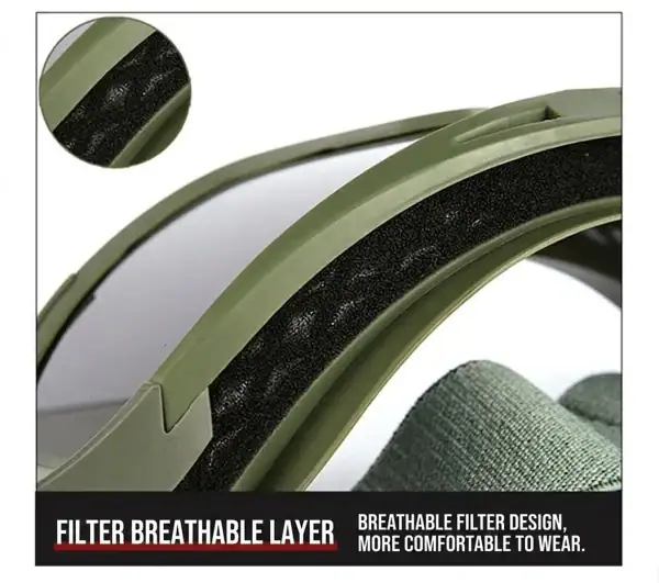 GL08 Tactical Protective Goggles with black filter layer for outdoor wind and sand protection.
