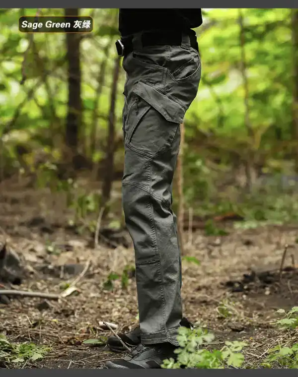 ខោ Tactical សម្រាប់ធ្វើដំណើរ និងប្រើប្រាស់ប្រចាំថ្ងៃ មានហោប៉ៅ Cargo ពណ៌ស្មៅ.
