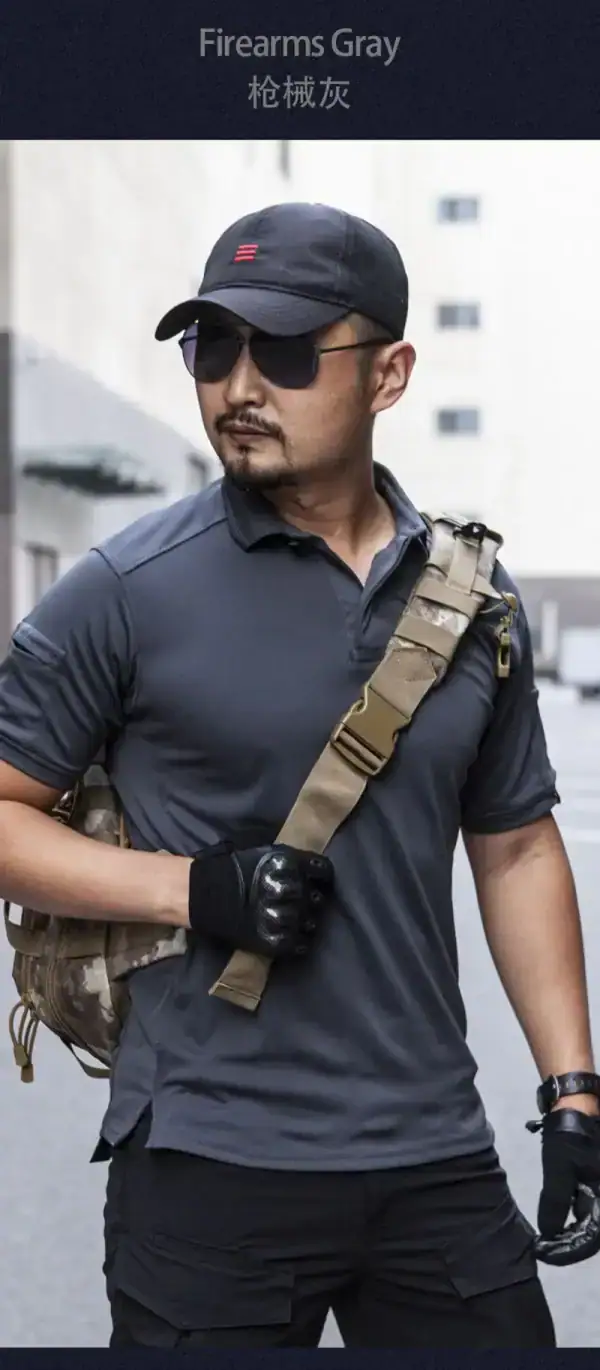 Wholesale Instructor Tactical Summer Outdoor T-Shirt in black for men, quick-drying and loose fit.