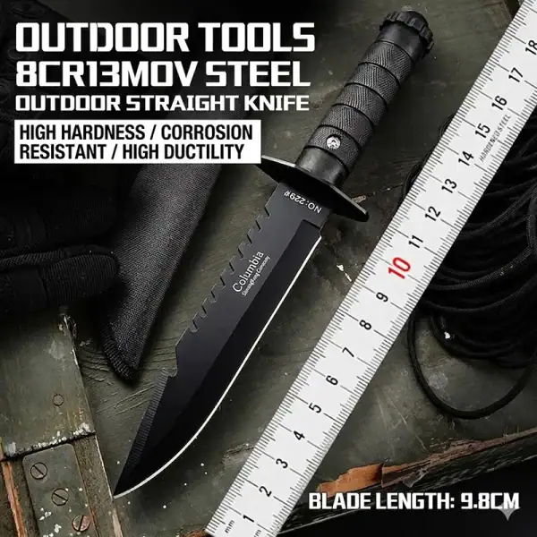 K91 Premium Outdoor Survival Straight Knife with 9.8cm blade, high-quality fixed blade for camping and adventure.