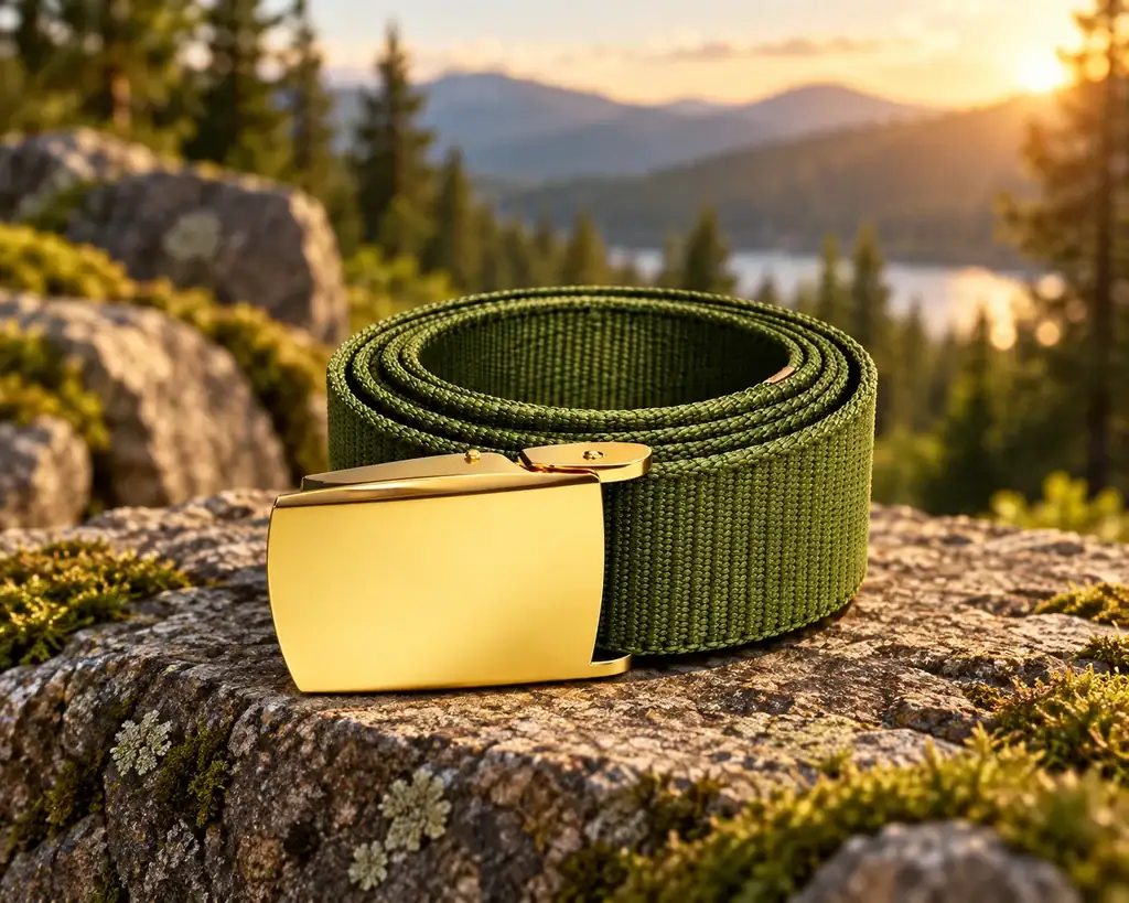 B28 Golden Alloy Buckle Nylon Canvas Web Belt - Image 4
