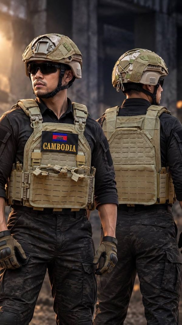 A07 Quick-Release Camouflage Tactical Vest for outdoor training and field use, worn by a soldier with tactical gear.