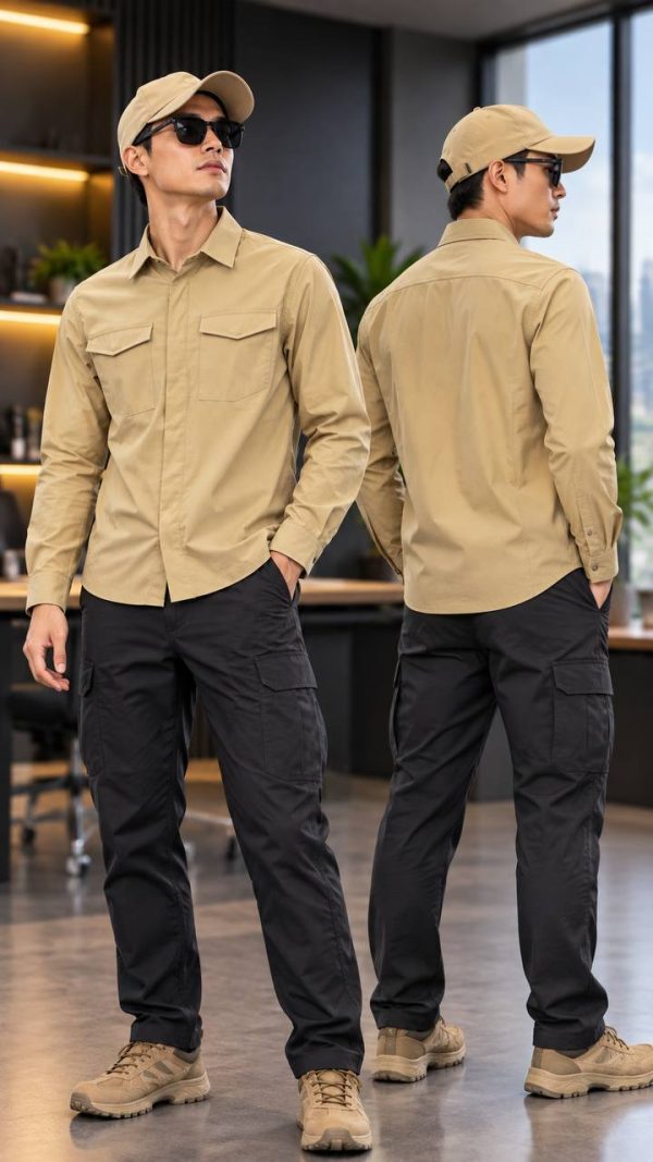 SHL10 Quick-Dry Outdoor Long Sleeve Shirt in khaki style for tactical outdoor activities.