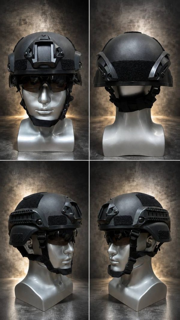 HT01 tactical rail helmet in black for outdoor sports and CS field head protection.