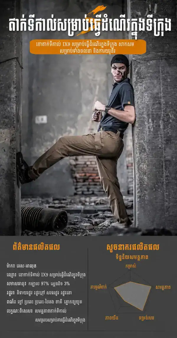 ខោ Tactical សម្រាប់ធ្វើដំណើរ និងប្រើប្រាស់ប្រចាំថ្ងៃ មានហោប៉ៅ Cargo ពណ៌ត្នោត.