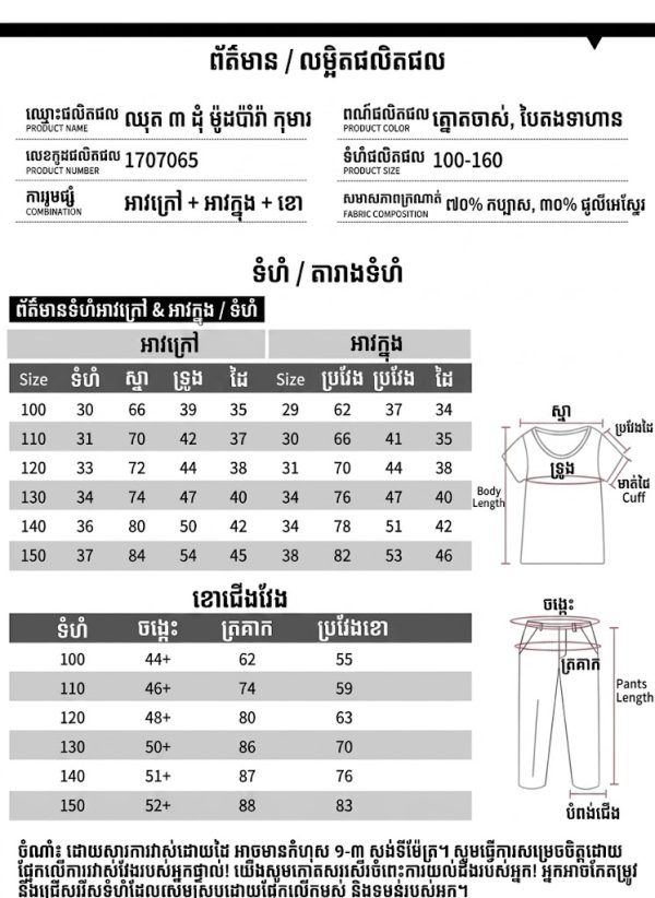 ឈុតកុមារលំនាំកាមូហ្វ្លាជា 3 ផ្នែក មានអាវក្រៅខ្សែរ៉ូត សម្រាប់កុមារ។.