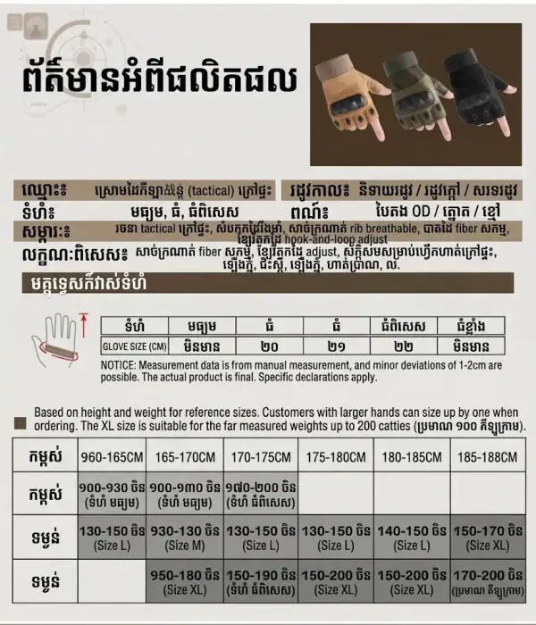 ស្រោមដៃតាក់ទិចពាក់កន្លះម្រាមសម្រាប់ជិះម៉ូតូ មានការពារសន្លាក់ដៃរឹង.
