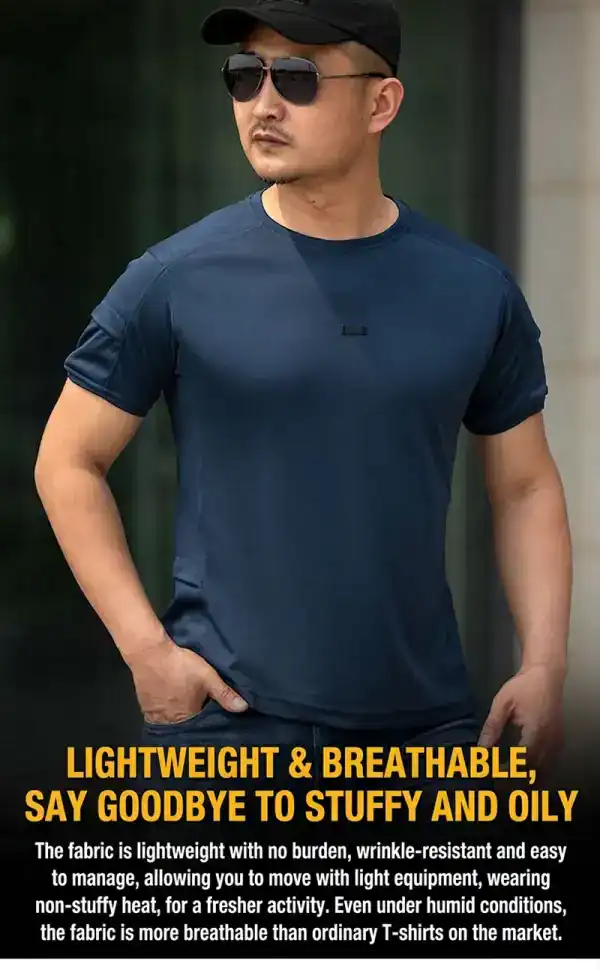 TSS05 Archon Crewneck Quick-Drying T-Shirt in blue for men, lightweight and breathable outdoor tactical top.