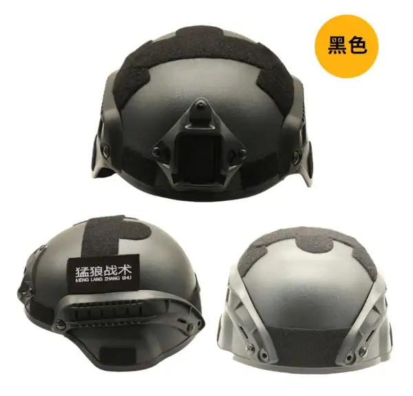 HT01 tactical rail helmet in black for outdoor sports and CS field protection, tactical headgear for outdoor activities.