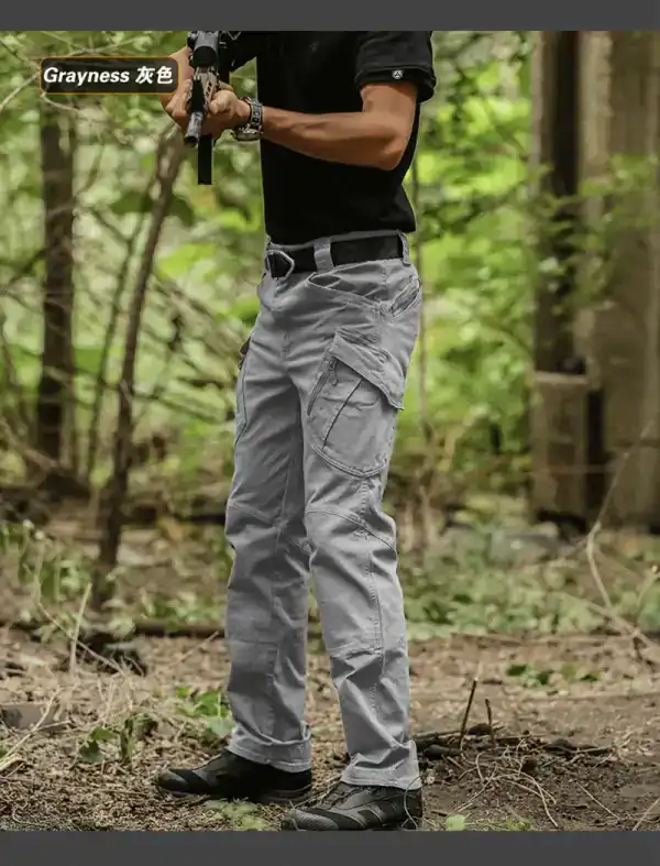 ខោ Tactical សម្រាប់ធ្វើដំណើរ និងប្រើប្រាស់ប្រចាំថ្ងៃ មានហោប៉ៅ Cargo ពណ៌ប្រផេះ.